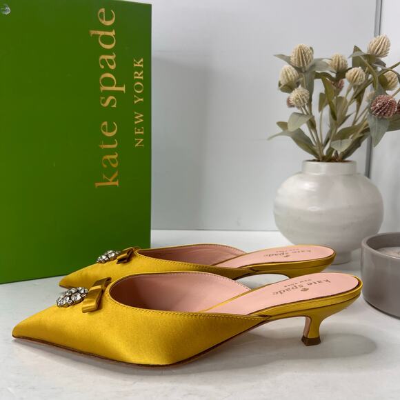 Kate Spade Darlene Satin Crystal/Bow Kitten Heel Mule Roasted Maze Women 8.5B - Picture 4 of 11